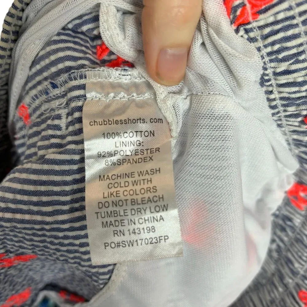 Chubbies Seersucker Orange Anchor Swim Trunks Men's Medium